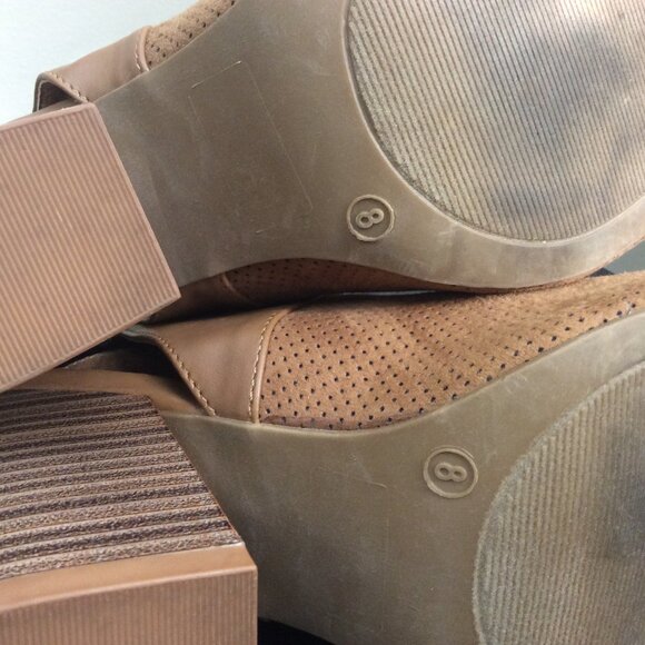 JUSTFAB Brown RELLIA Faux Leather & Textile Block Heel Bootie Sandal SZ 8 M - Picture 6 of 6